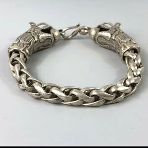 Vintage Silver Dragon Two Heads Tibetan Silver Bracelet.